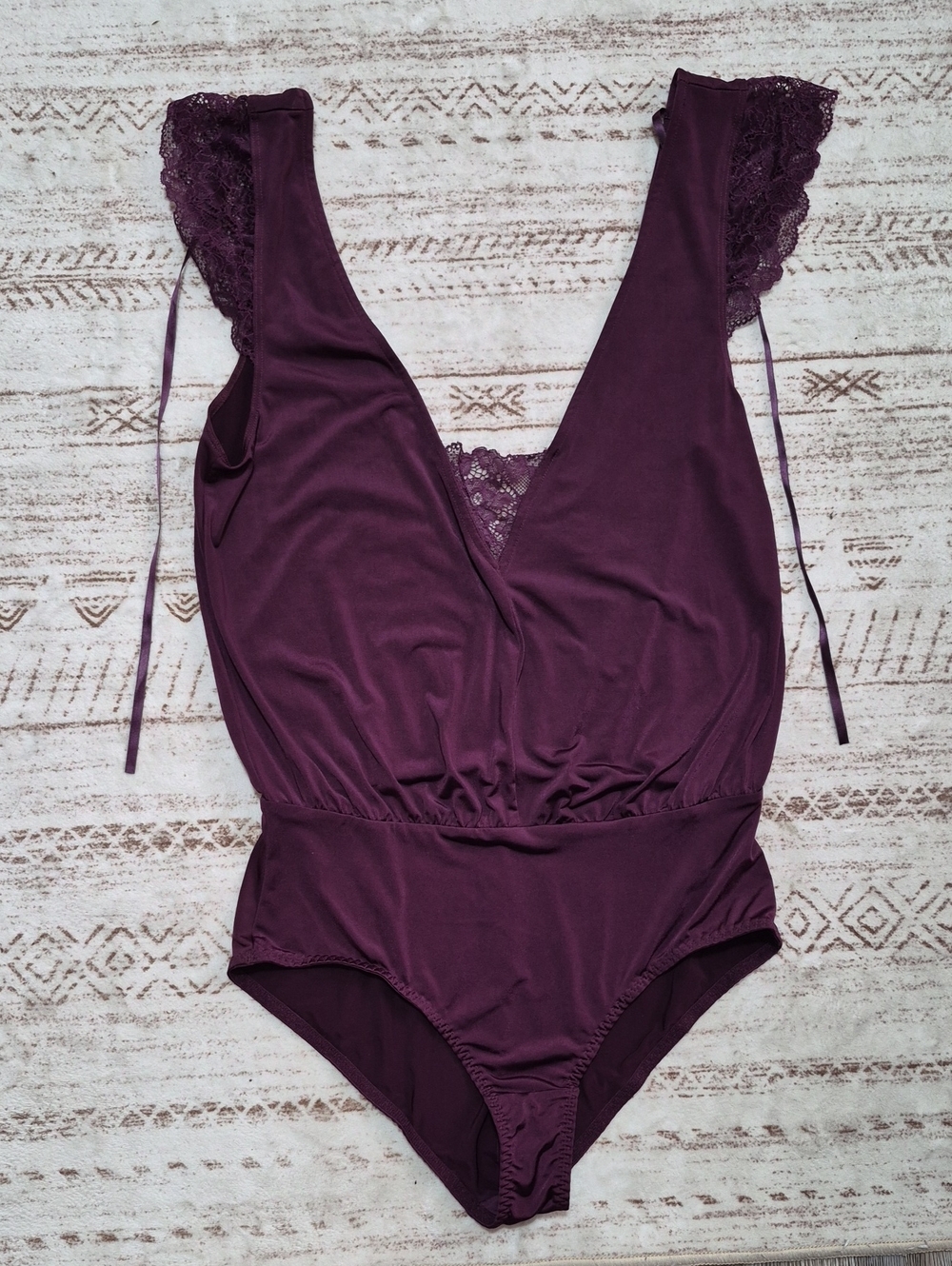Adore Me Lace-Trim Plunge Bodysuit - Plum